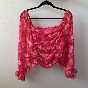 Pleione Floral Ruched Blouse Size Large